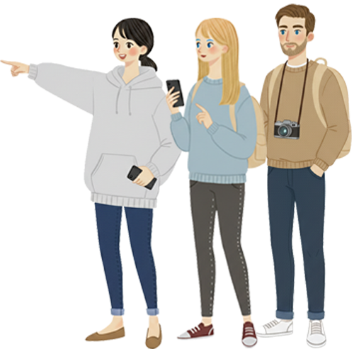 A supporter guiding travelers on site